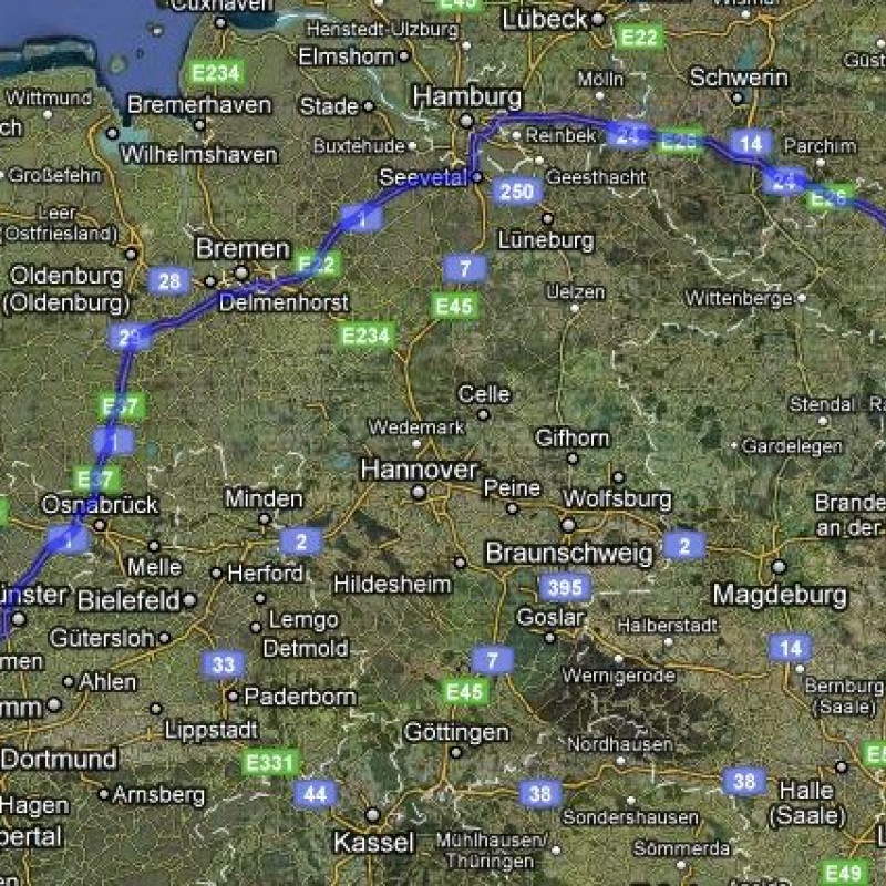 Krefeld - Neustrelitz (© Google Maps)