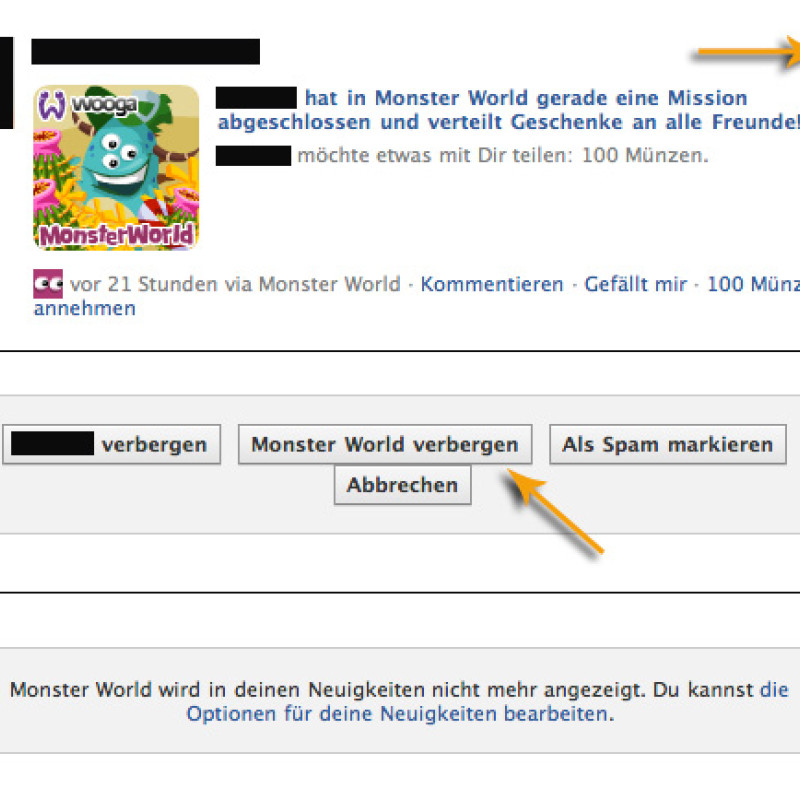 Dinge oder Menschen bei Facebook verbergen