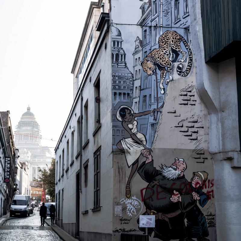 Comic an einer Hauswand in Brüssel.