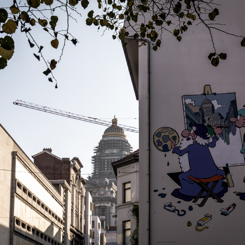 Comic an einer Hauswand in Brüssel.
