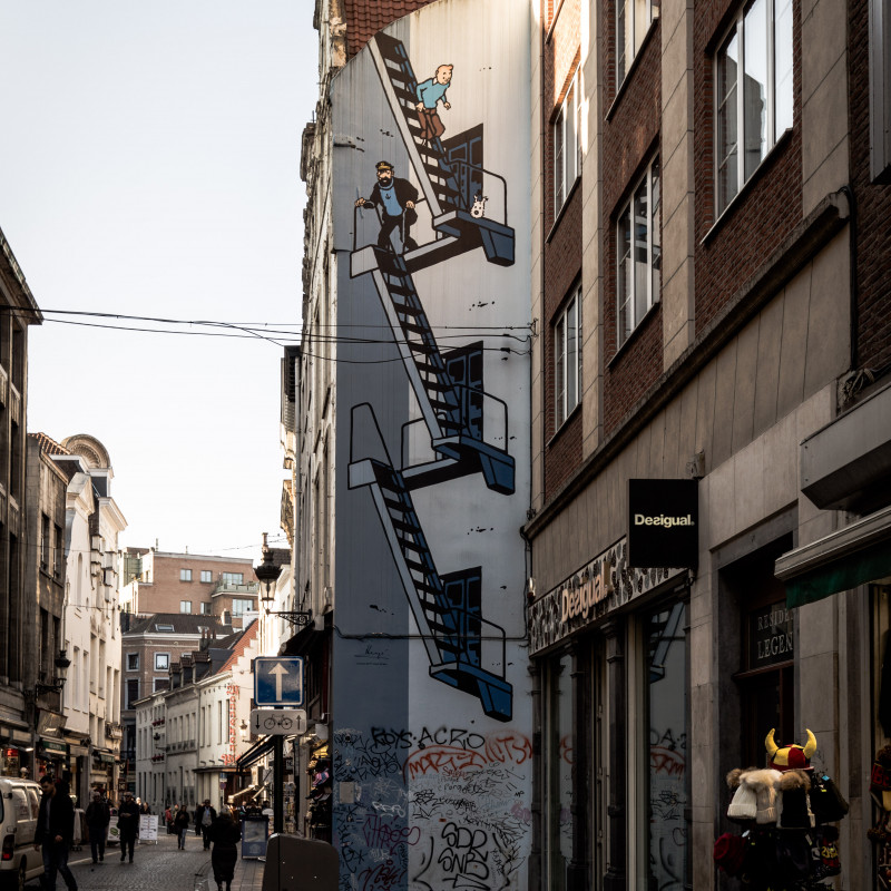 Comic an einer Hauswand in Brüssel.
