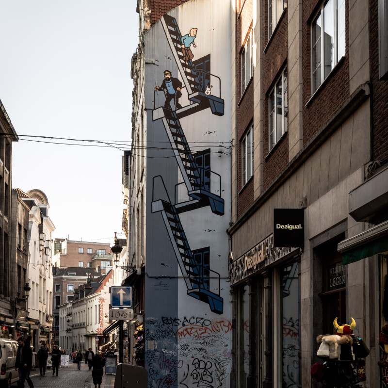 Comic an einer Hauswand in Brüssel.
