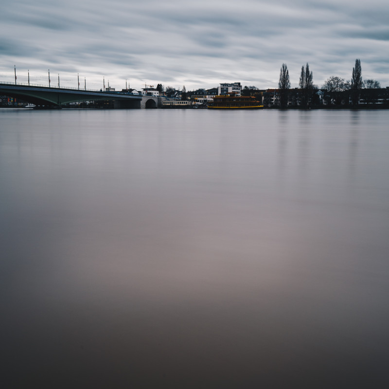 Blick über den Rhein. Im Hintergrund Beuel und die Kennedybrücke.