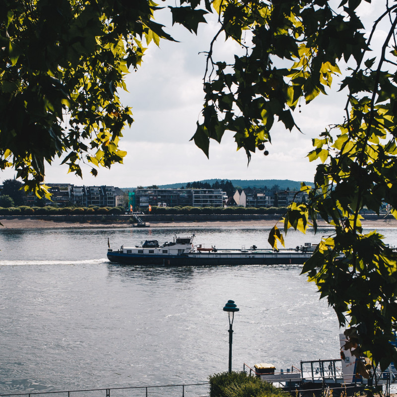 Ein Schiff auf dem Rhein.