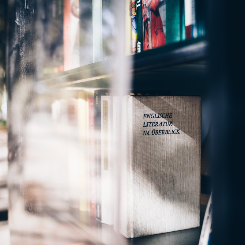 Blick in den Bücherschrank.