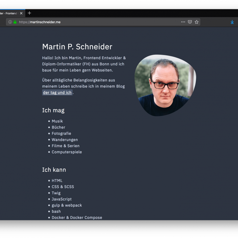 Screenshot der dunklen Variante der Webseite martinschneider.me
