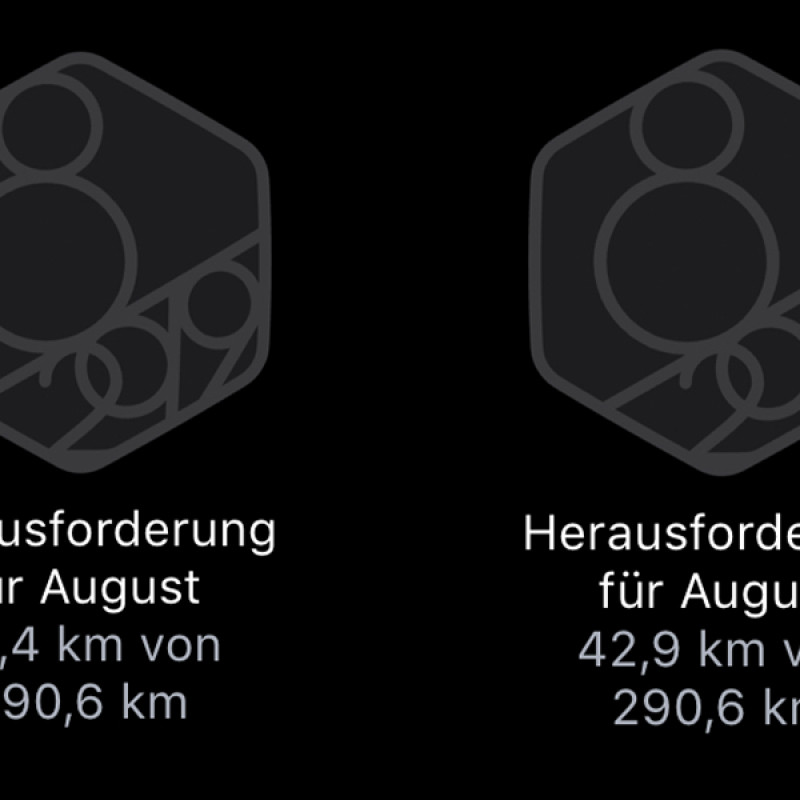 Fortschritt meiner Herausforderungen: 13, 22, 42 und 59 Kilometer.