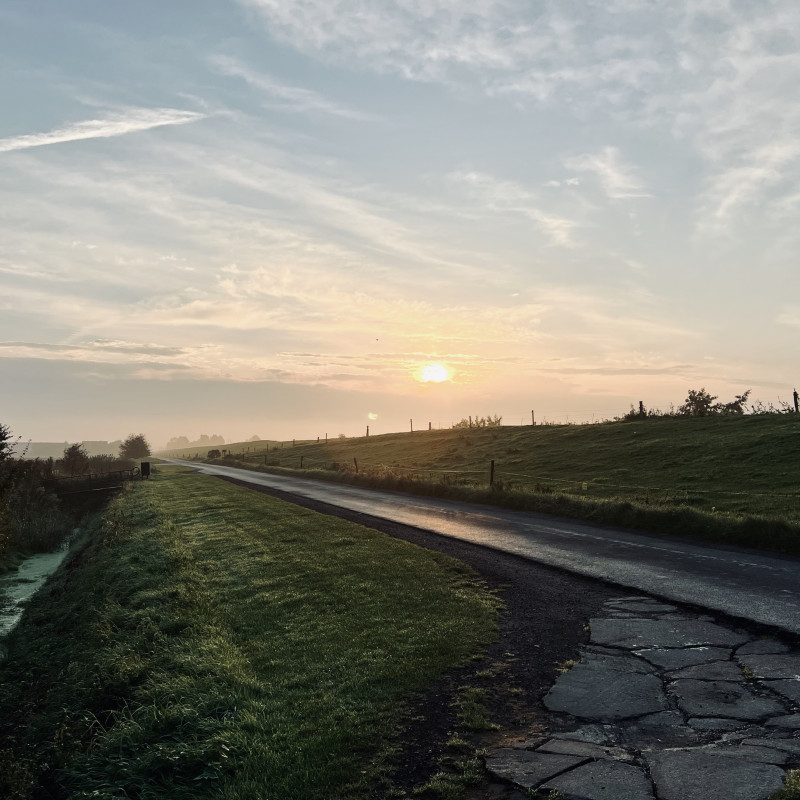 Sonnenaufgang über dem Deich.