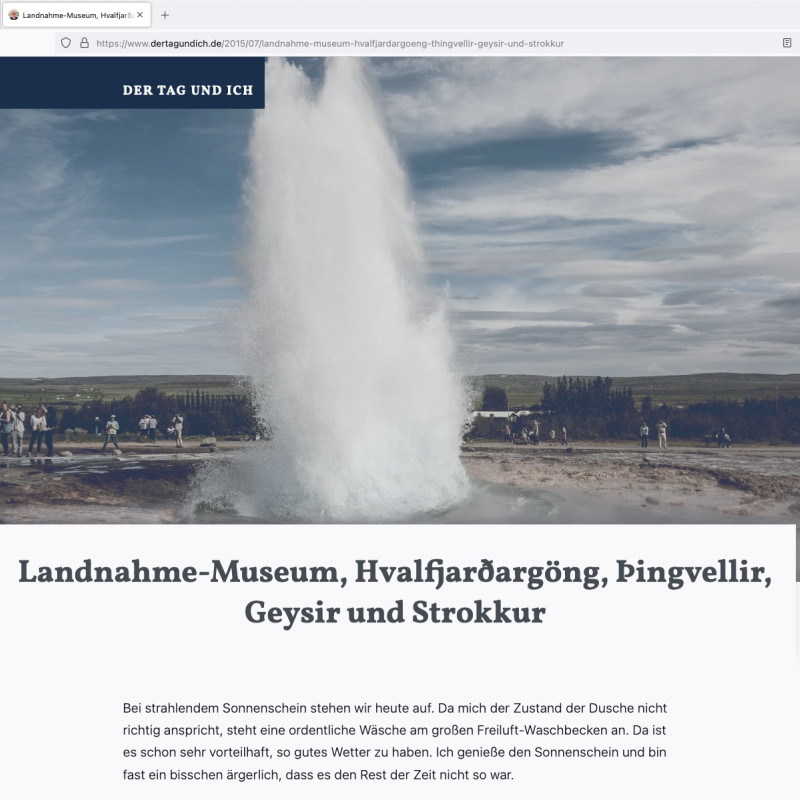Screenshot den neuen Hero-Bereichs eines Beitrags. Über der Überschrift des Artikels wird das Bild eines ausbrechenden Geysirs gezeigt.